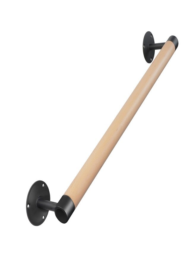 Purife 2FT Wood Hand Railing for Stairs - Wooden Handrails for Outdoor Steps, Staircase Handrail W/s Black Metal Brackets, Banister Deck Rails, Safety Grab Bars for Senior, Elderly & Kids - Image 1